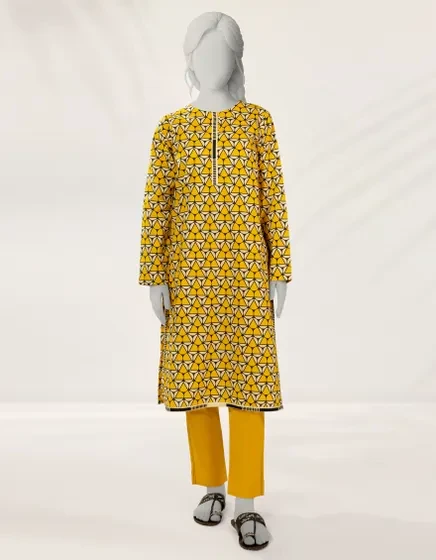 YELLOW PRINTED LAWN 2PC STITCHED