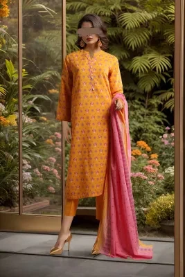 Saya Unstitched Printed Khaddar 3 Piece Suit For Women and Girls - Color: Yellow - Fabric: Khaddar - Design code: WUNS-4052 - KW: dress for women , dressess for girls