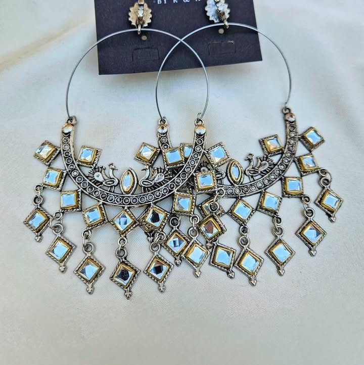 Oxidised Plated Kunda Dangler Earrings