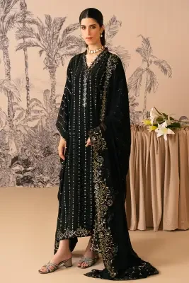 Cross Stitch Mystic Raven Unstitch 3 Piece Suit For Women and Girls - Designcode: 0124RTSEMBCHFENG0305 - Collection: Luxe Atelier