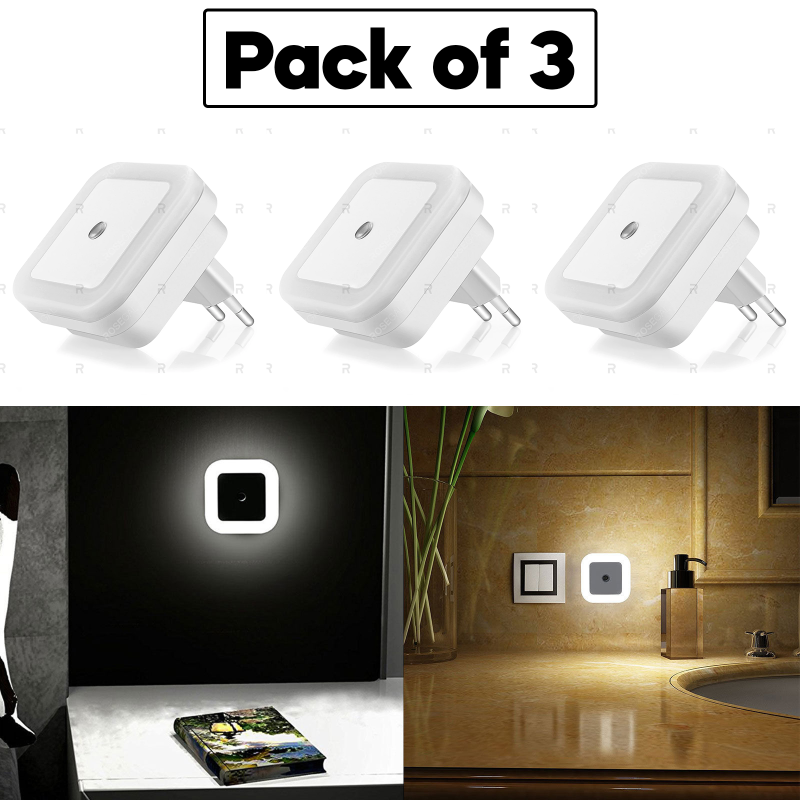 Pack of 3) Ambient Sensor LED Night Light For Room with Smart Auto ON / Off Sensor Led