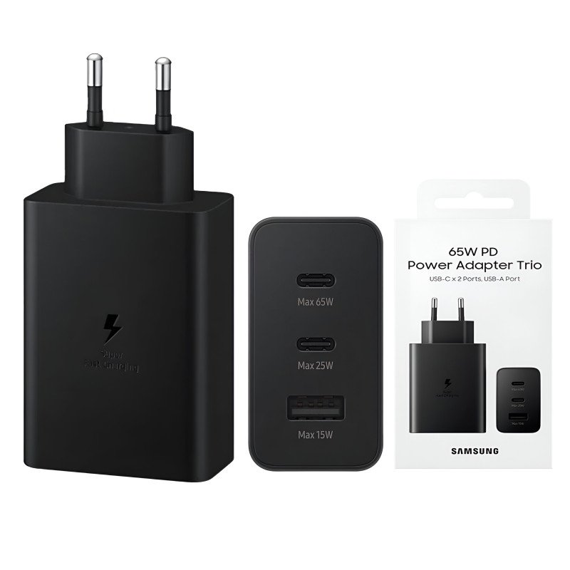 SAMSUNG 65W EU PIN PD POWER ADAPTOR TRIO 2 Type-C & USB-A PORT