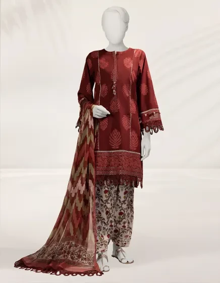 MAROON PASTE PRINTED CAMBRIC UNSTITCHED 3PC