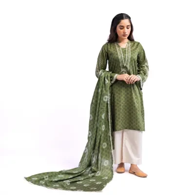 Maahru - Unstitched fabric for women - 2 Piece (Lawn) - Olive Bloom