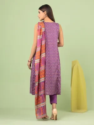 edenrobe Purple Printed Lawn 3 Piece Unstitched - EWU23A1-26037