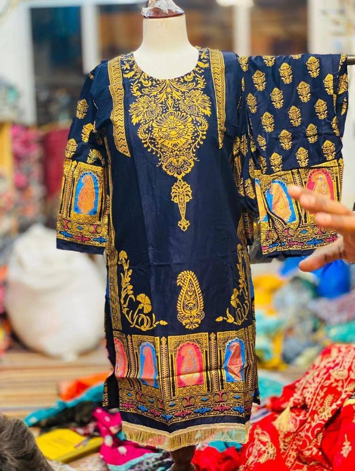 Stylish Collection Unique 3D Stitched Block Printed 2 pc Dress for Women