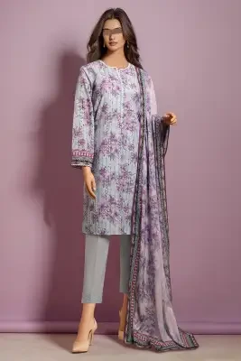 Saya Unstitched 3 Piece Suit Printed Lawn For Women and Girls - Color: Grey - Designcode: WUNS-4293 -Collection: Mystic sorcery 2024