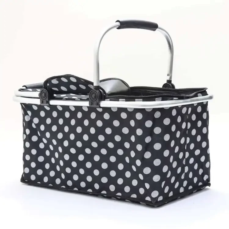 Portable 31L Large Capacity Insulated Lunch Bag Fashion Dots Pattern Foldable Daily Life Waterproof Cold Insulation Lunch Meal Prep Bag Zipper Basket with Carrying Handle for Home Office Outdoor Campi
