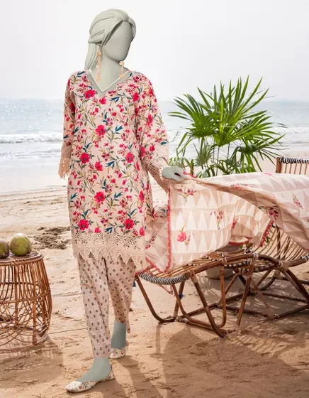 BEIGE LAWN PRINTED UNSTITCHED 3PC | JLAWN-S-25-3052