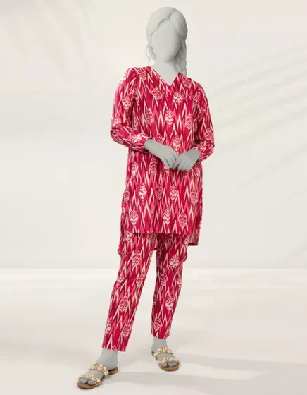 PINK PRINTED LAWN KURTI