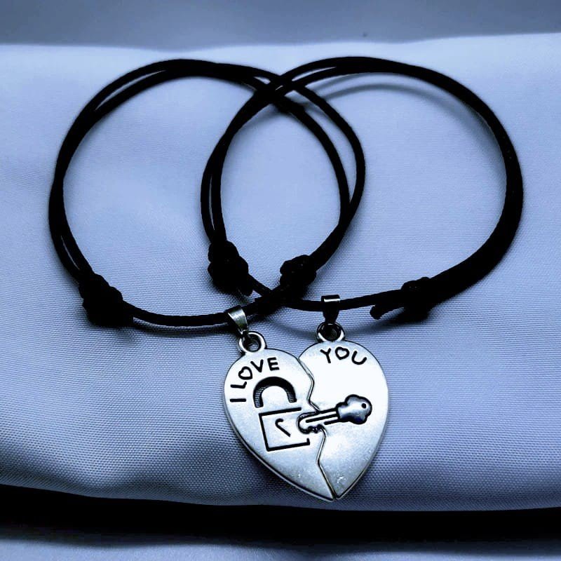 Key to My Heart Name Bracelet Pendant Set for Couple