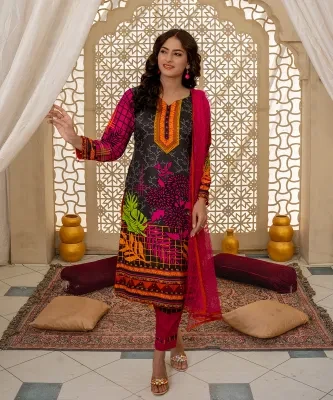 Sunaina Textile Unstitched 3 Piece Suit Fabric: Malai for Women and Girls - Collection: Rangoli VOL25 - Designcode: 2501