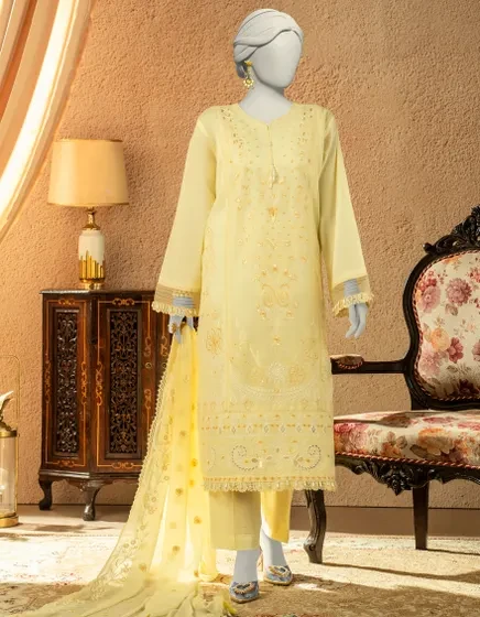 YELLOW LAWN EMBROIDERED 3PC STITCHED | JLAWN-S-25-832