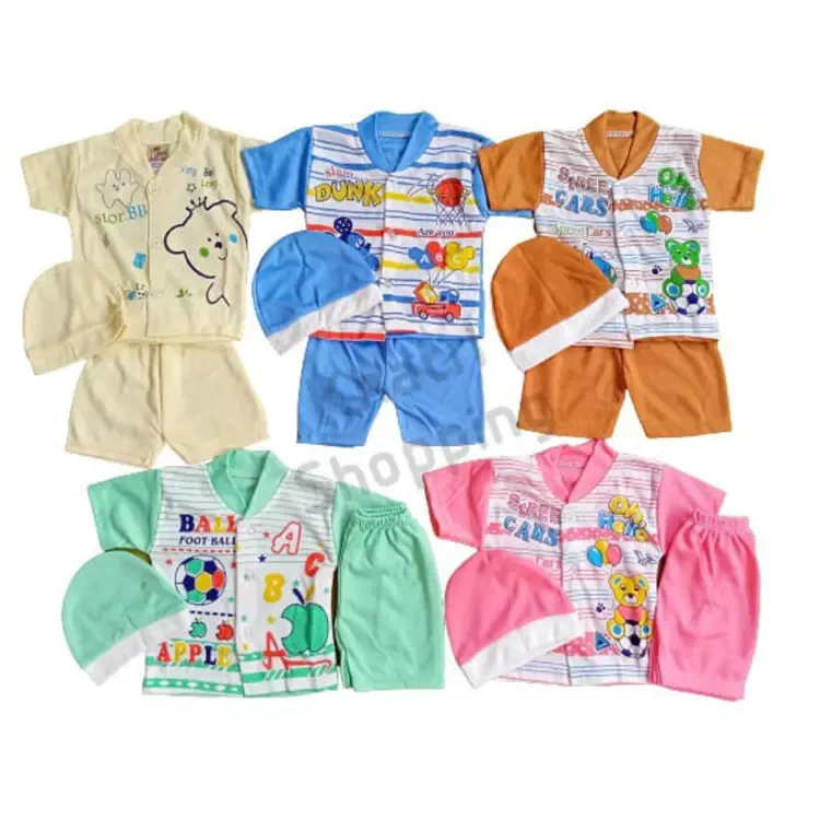 5 Suits for Born Baby – Shirt and Pajama and Cap – Cotton Stuff – Summer Collection – Multicolors – Baby Clothes – Best Quality