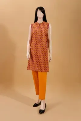Saya Printed Unstitched Fabric Lawn 2 Piece (Shirt / Trouser) For Woman and Girls - Orange - Design Code: WU2P-3137