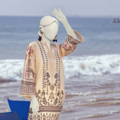 Junaid Jamshed 2 Piece Brown Unstitched Fabric for Women BEIGE LAWN UNSTITCHED 2PC | JLAWN-S-JST-24-1618