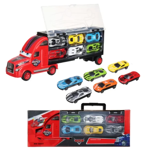Transport Truck Container with 6 PullBack Cars Toys Set For Kids and Boys