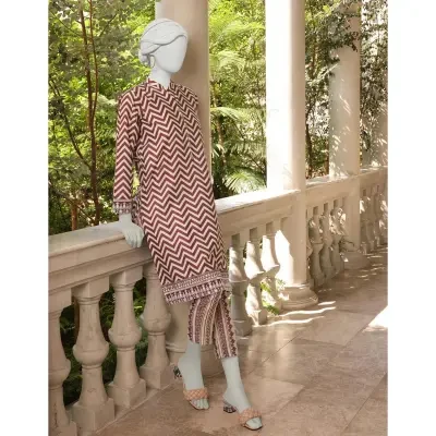 Junaid Jamshed Mocha/White Lawn 2 Piece Unstitched Suit for Women JLAWN-S-JST-23-1612 Mocha