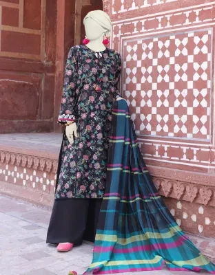 Junaid Jamshed J. Women Unstitched 2 Piece Shirt Dupattafor Women And Girls - Fabric: Lawn - Color: Black -Collection: Eid Tehwar Edit Vol. - Designcode: Jlawn-S-Jds-24-1139