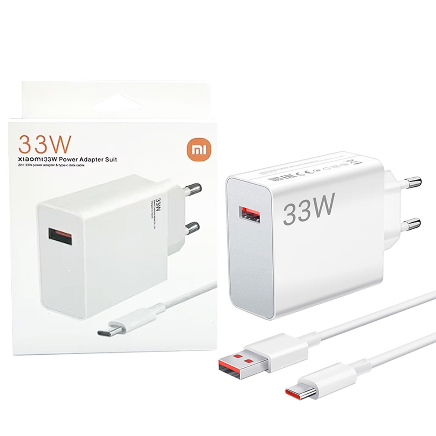 XIAOMI 33W EU PLUG QC3.0 FAST QUICK WALL CHARGER WITH CABLE