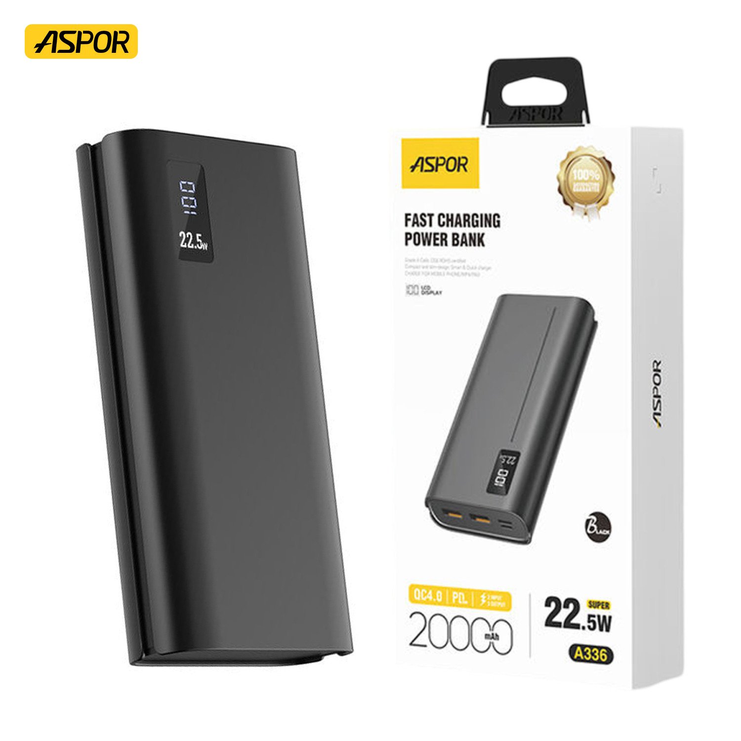 Aspor A336 Power Bank 20000mah 22.5w High Capacity With Led Display Fast Charging