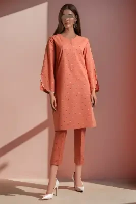 Saya Unstitched 2 Piece Suit Jacquard Cotton (Shirt/Trouser) For Women and Girls - Color: Orange - Designcode: WU2P-3413 -Collection: Neeli vol 2 2024