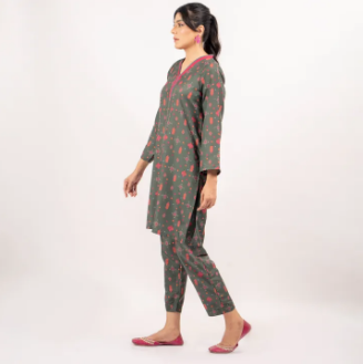 Maahru Stitched Dress for women and girls - 2 piece Shirt and Trouser - Ready to wear - Multi Green