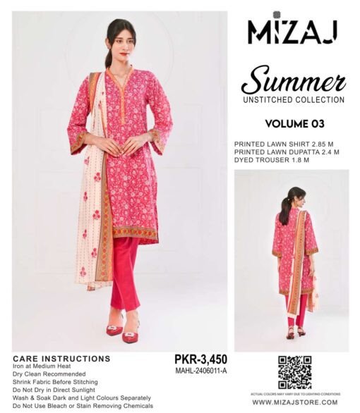 MiZAJ Summer LAWN unstitched collection MAHL-2406011-A