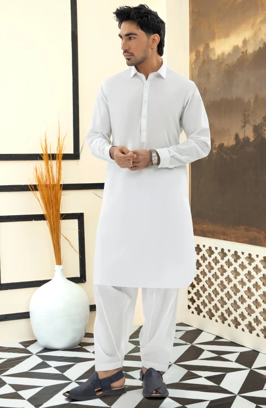 SUMMER'25 MEN KAMEEZ SHALWAR WHITE