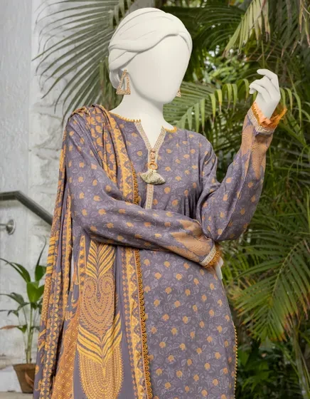 BROWN LIGHT LINEN PRINTED UNSTITCHED 3PC | JJLS-S-JPWU-24-045