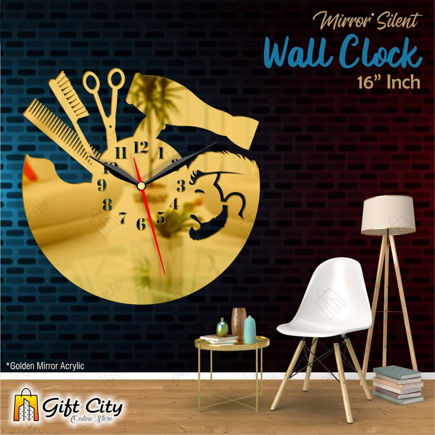 Mens Beauty Salon 3D Silent Wooden Wall Clock