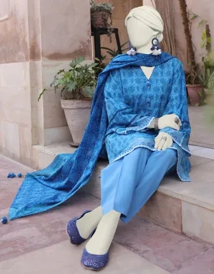 Junaid Jamshed J. Women Unstitched 3 Piecefor Women And Girls - Fabric: Lawn - Color: Blue -Collection: Eid Tehwar Edit Vol. - Designcode: Jlawn-S-24-531 Bahar
