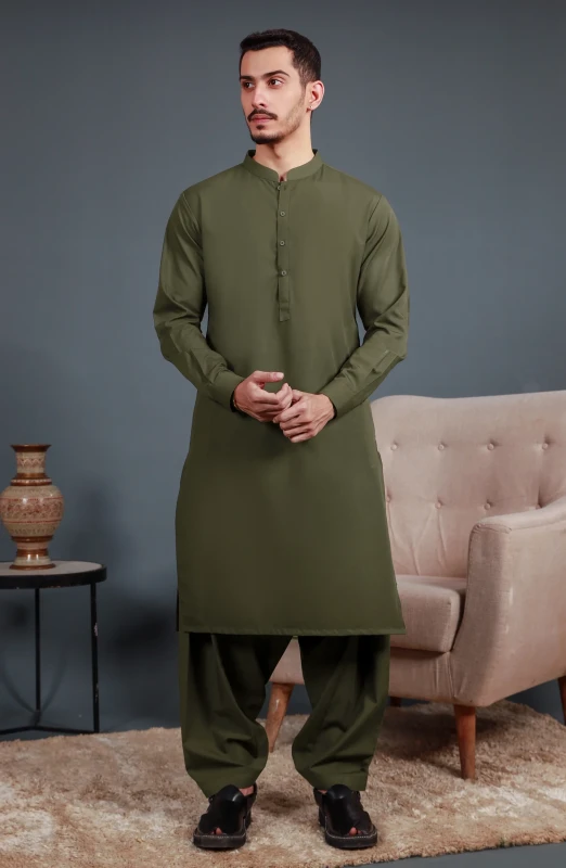 SUMMER'25 MEN KAMEEZ SHALWAR OLIVE