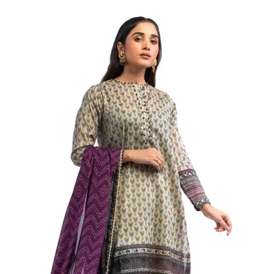 Maahru - Unstitched fabric for women - 2 Piece (Lawn) - Ivory Noir
