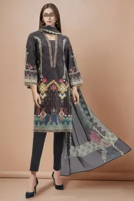 Saya Unstitched 2 Piece Suit Printed Lawn (Shirt/Dupatta) For Women and Girls - Color: Black - Designcode: WU2P-3362 -Collection: Yashal
