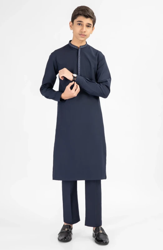 SUMMER'25 TEENS KURTA PAJAMA EMBROIDERED NAVY