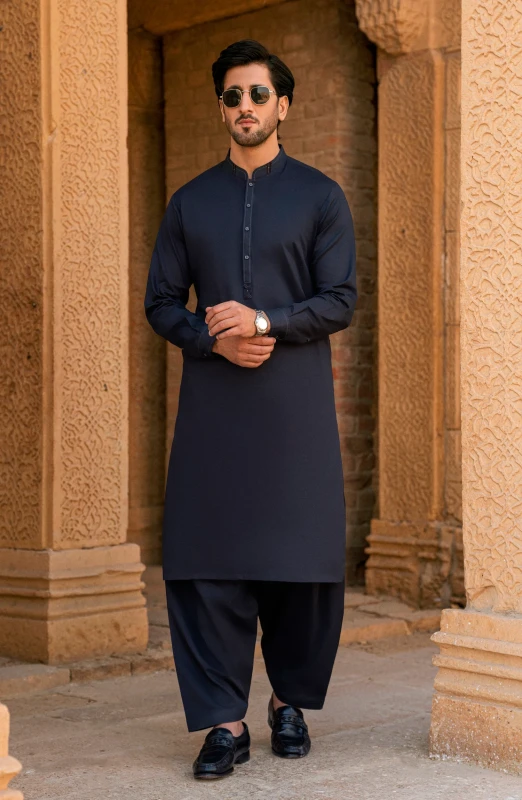 SUMMER'25 MEN KAMEEZ SHALWAR NAVY