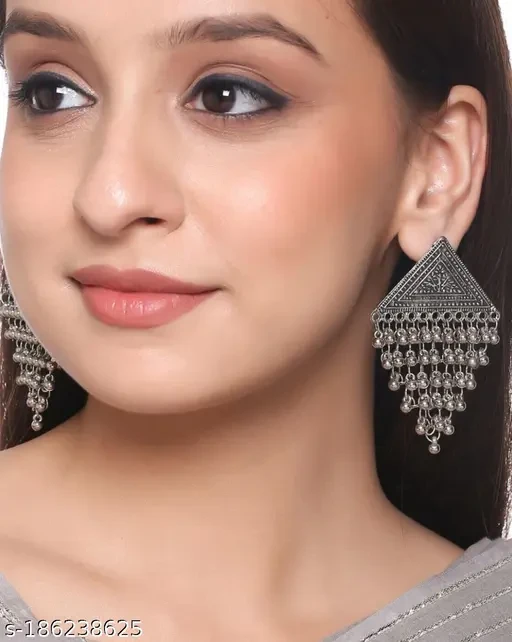 Antique Oxidized Silver Base Metal Dangler Earrings for Women, Silver