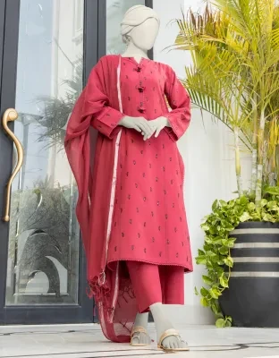 Junaid Jamshed J. Women Unstitched 3 Piecefor Women And Girls - Fabric: Cambric - Color: Red -Collection: Eid Tehwar Edit Vol. - Designcode: Jlawn-S-24-378 Khila