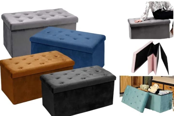 New Velvet Ottoman Storage Benches Folding Stool