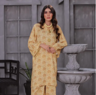 Mahi Apparels 2 Piece Digital Printed Winter Karandi Stitched Suit for Women - Golden Hour Dress For Girls