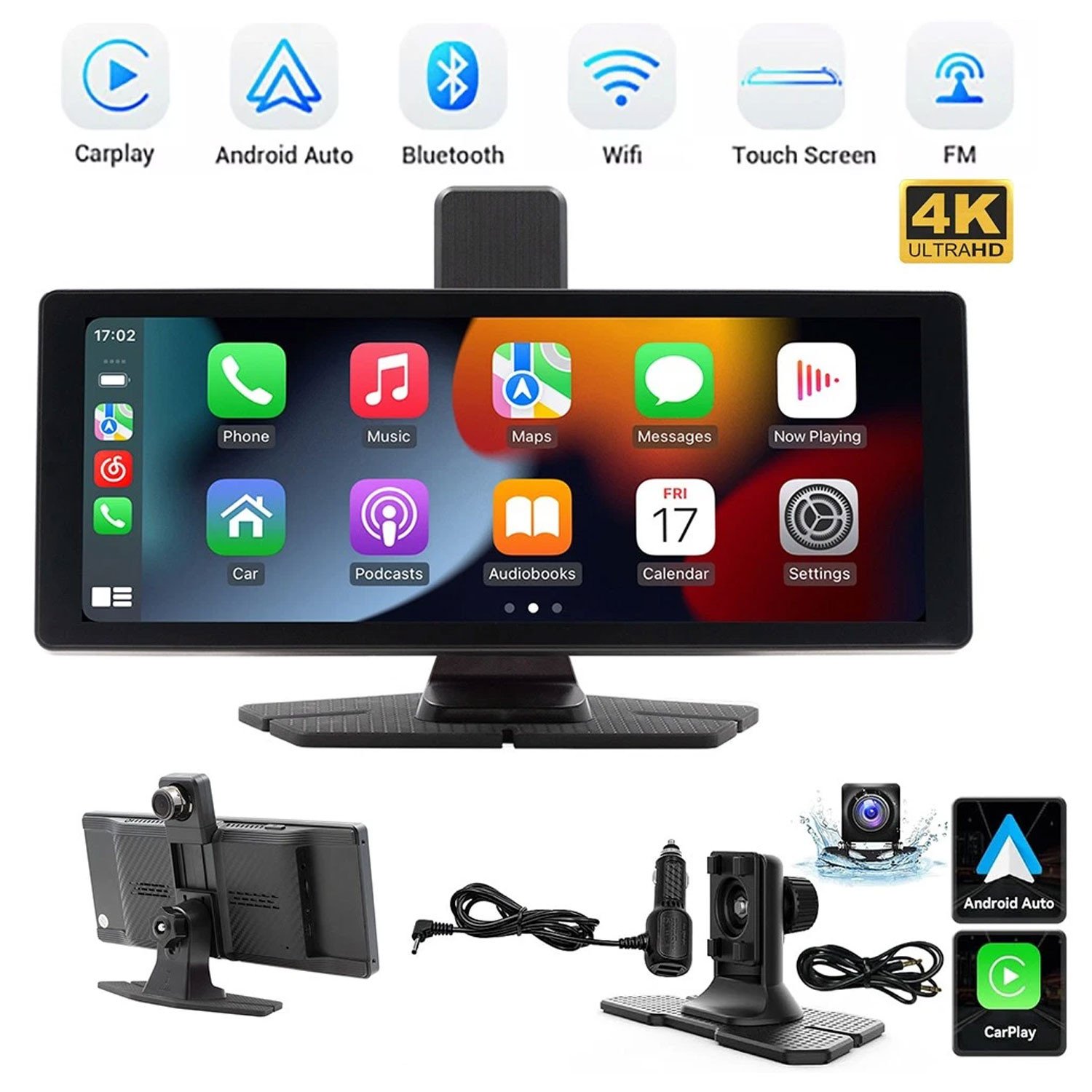 C1 Wireless 10.26 Inch Carplay & Android Auto Screen With 4k Dash Cam & 1080p Backup Camera