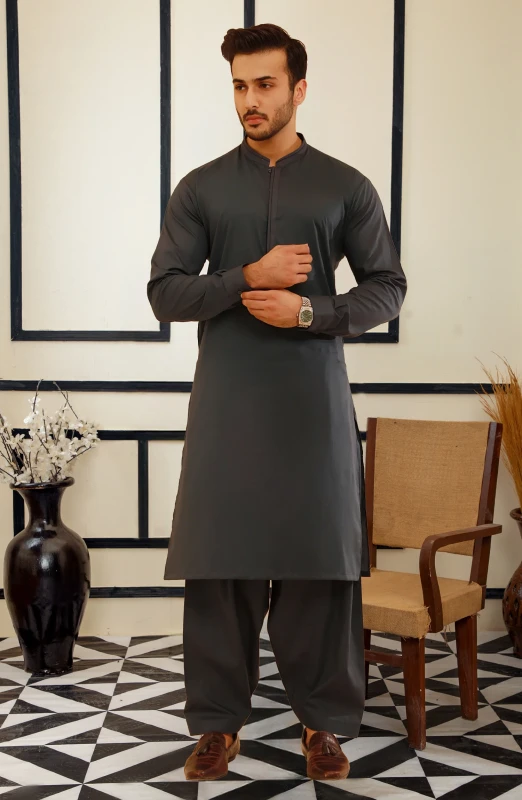 SUMMER'25 MEN KAMEEZ SHALWAR DARK GREY