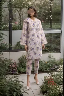 Saya Unstitched Printed Karandi (Shirt/Trouser) 2 Piece Suit For Women and Girls - Color: Blue - Fabric: Karandi - Design code: WU2P-3489 - KW: dress for women , dressess for girls