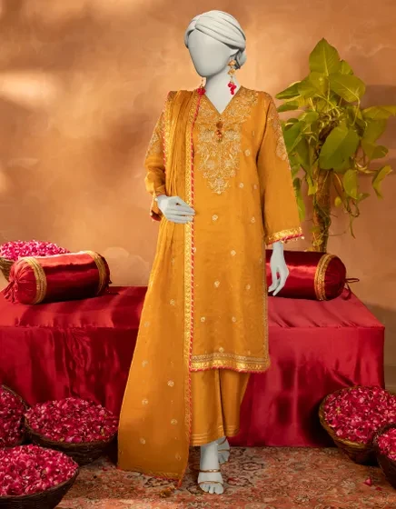 MUSTARD COTTON EMBROIDERED 3PC STITCHED