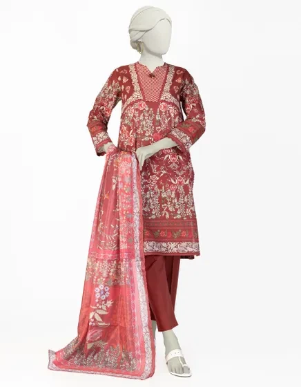 MAROON LAWN EMBROIDERED 3PC STITCHED