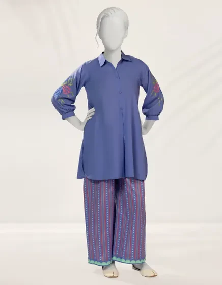 PURPLE EMBROIDERED RAW SILK 2PC STITCHED