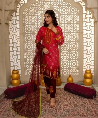 Sunaina Textile Unstitched 3 Piece Suit Fabric: Malai for Women and Girls - Collection: Rangoli VOL25 - Designcode: 2513