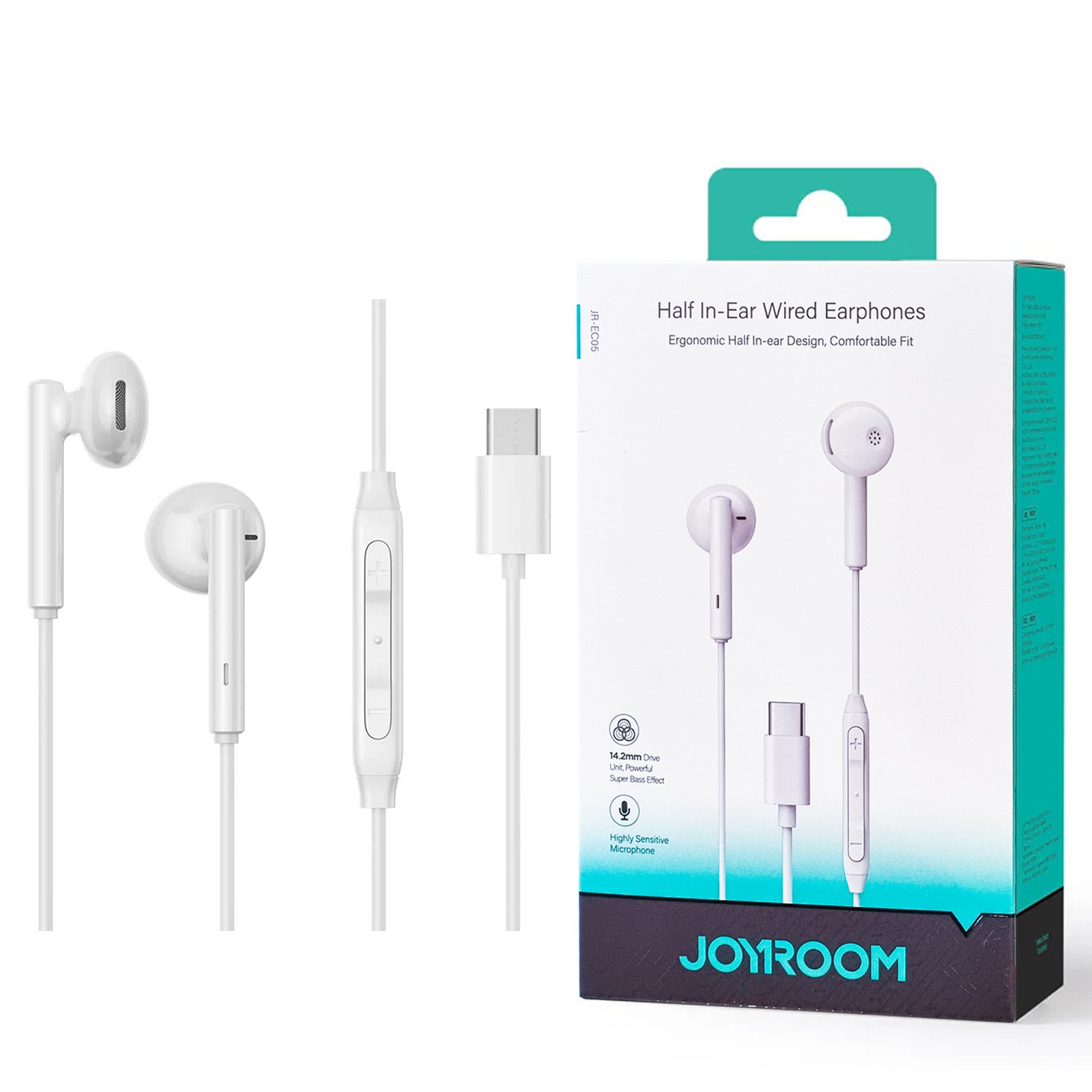 JOYROOM-EC05 TYPE-C Series Half In-Ear Wired Earphones-White