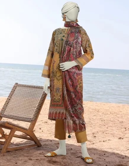 MUSTARD LAWN EMBROIDERED 3PC STITCHED | JLAWN-S-25-037